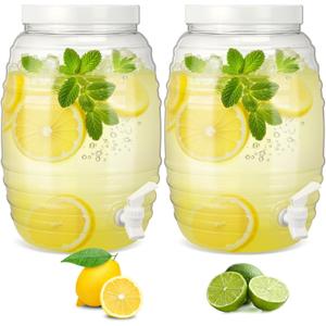 Honeydak 2 Pieces 2.7 Gallon Plastic Beverage Dispenser with Spigot Clear Extra Large Plastic Beverage Dispenser Summer Drink Holder with Tap for Party Lemonade Cold Water Beer