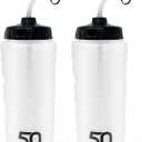 50 Strong 1 Liter Water Bottle with Straw 2-Pack Easy-Squeeze Sports Bottles with Long Straw & Built-In Finger Grip BPA-Free Made in USA Ideal for Hockey, Football, Lacrosse & Boxing