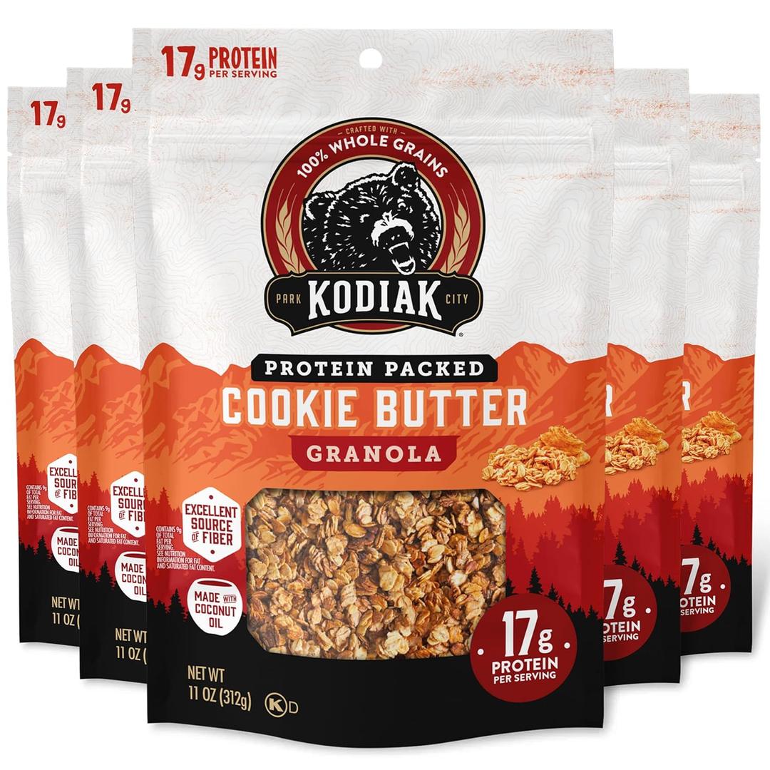 Kodiak Cakes Granola Pouch, Cookie Butter, High Protein, 100% Whole Grains (Pack of 5 pouches)