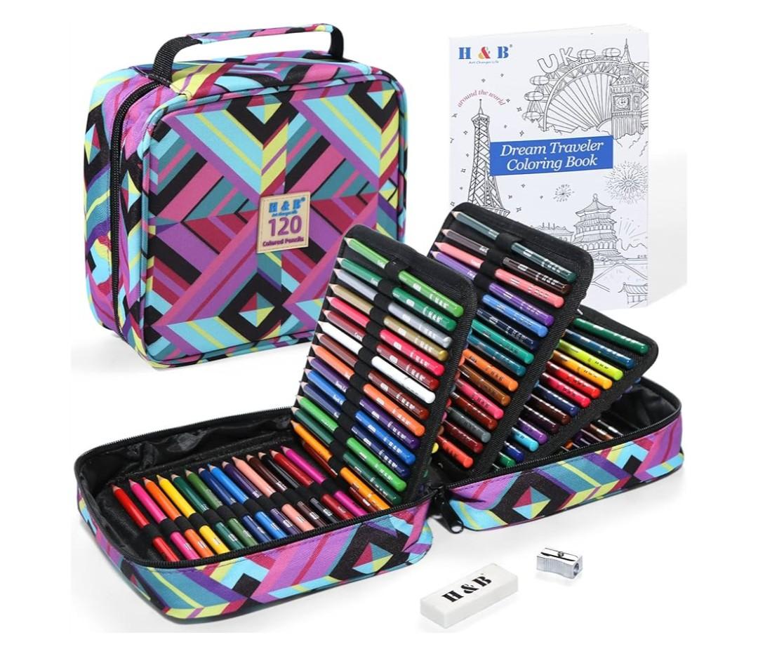 H & B 120 Colored Pencils Set, Art Pencil Kit for Adult Coloring,Oil Based Soft Core, Ideal for Coloring Sketching Shading,Art Set for Kids Teens Beginner Wooden Color Pencils
