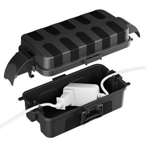 FLEMOON IP55 Outdoor Electrical Box Waterproof with Detachable Awning Covers, 8.3 x 4.1 x 3.7 inch Weatherproof Extension Cord Cover, Easy Installation for Outdoor Plug, Outlet, String Lights, Black