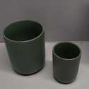 LE TAUCI Utensil Holder for Kitchen Counter, 7.3"+5.4" Fluted Ceramic Utensil Crock Organizer for Countertop, Heavy Large Holder for Spatulas, Spoons, Set of 2, Forest Green