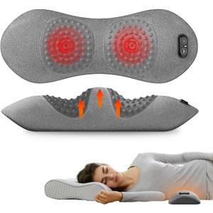 3-in-1 Electric Back Massager Pillow with Heat, Vibration and Traction, Triple Fusion Back Massager Bed and Chair Use, Lumbar Support Pillow for Lower Back Comfort and Spine Support (Gray)