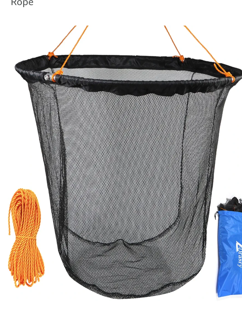 Drasry Foldable Bridge and Pier Fishing Landing Net - High Load-Bearing Aluminum Ring Drop Net for Saltwater Freshwater - Collapsible Basket With 49.2 FT Rope 23.6x23.6x27.5 IN
