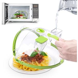 Flippable Microwave Splatter Cover, 10 Inch Microwave Cover for Food, Clear Microwave Food Cover with Handle and Water Steamer, Home Gifts for House Essentials, Green