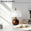11.8 Decorative Wooden Table Lamp with Frosted Glass Shade, Dimmable Bedside Nightstand Lamp with E26 Socket & 6ft Cord, Small Accent Lamp for Bedroom & Living Room (White)