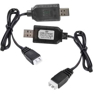VTHNMPG [7.4V, 3 Pin] Charger for Gel Blaster, Splatter Ball Gun, Orby Gun, Orbeez Gel Gun, SCX24 RC Car, Drone - XH-3P 2S Lipo Battery USB Charger Cable 2-Pack