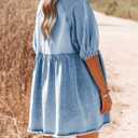 Pepochic Womens Summer Denim Dress Button Down Short Sleeve Babydoll Dress Puff Sleeve Flowy Jean Dress (Blue, M)