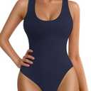 MANGOPOP Tank Top Scoop Neck Bodysuits for Women Sleeveless Racerback Ribbed Basic Bodysuit,M