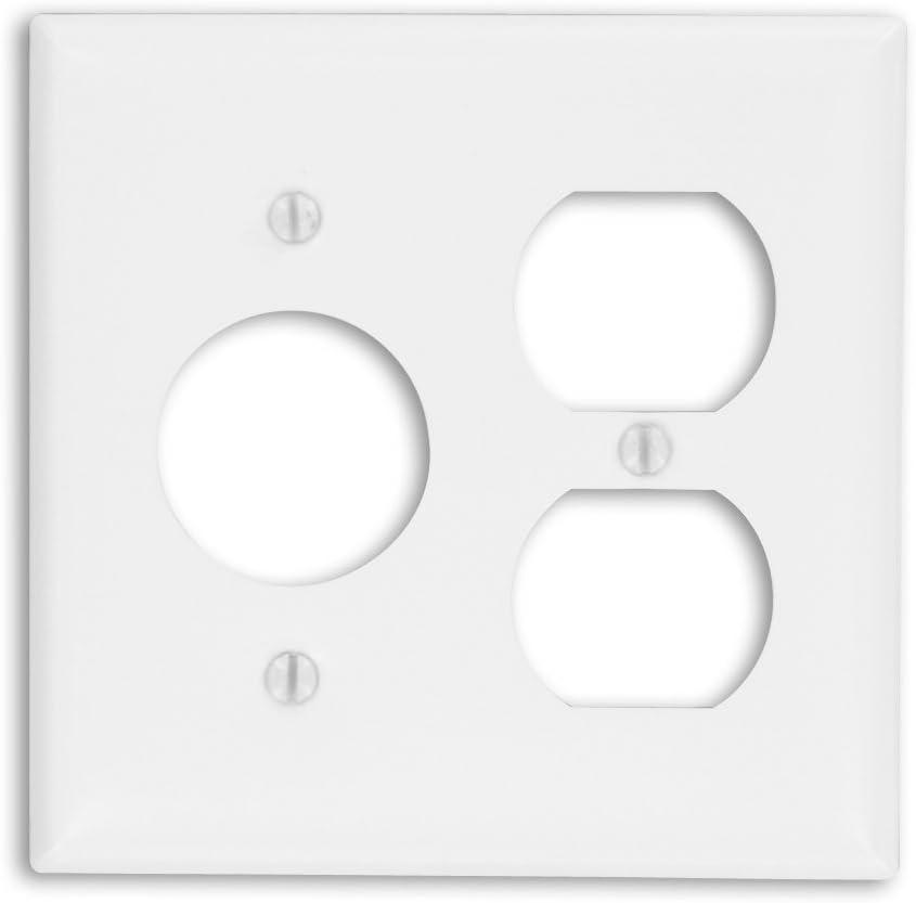Leviton 88046 2-Gang 1-Duplex 1-Single 1.406-Inch Diameter, Device Combination Wallplate, Painted Metal, Device Mount, White