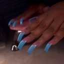 Curved Nail Tips Long Blue French Tip Press on Nails Square Fake Nails False Nails with Curved Shape Designs French Manicure Glue on Nails for Women Girls 24Pcs