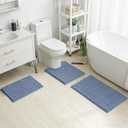 HOMEIDEAS 3 Pieces Bathroom Rugs, Ultra Soft Non Slip Absorbent Chenille Toilet Bath Mat Set (Grey Blue)