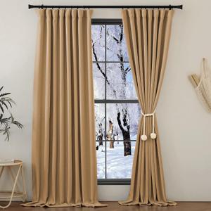 NICETOWN Thick Living Room Curtains 84 inches Long, Rod Pocket/Back Tab/Hook Belt Faux Linen Room Darkening Curtains Thermal Insulated Window Drapes for Bedroom, Caramel, W52 x L84, 2 Panels