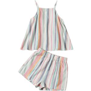 Floerns Girl's 2 Piece Outfit Rainbow Striped Cami Top and Wide Leg Shorts Set Rainbow Multi 9Y