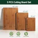 3-Piece Set Bamboo Cutting Board for Kitchen - Crack-Resistant Wood Chopping Boards with Deep Juice Grooves, Pre-Oiled Butcher Block for Meat, Vegetables & Cheese, Carbonized