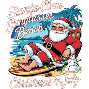 Family Snta Claus Sunglasses Beach Vibrant Quote Wall Decal Decoration Christmas in July Cute Chill Santa Claus in Island Life Holiday Gift Lasts Years and Easily Removable - Size: 30 In(W) x 30 In(H)