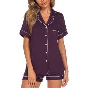 Aamikast Button Up Pajama Set for Women Shorts Short Sleeve Knit Sleepwear 2 Pice Pjs Sets (XXL)