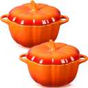 Hushee 2 Pcs Pumpkin Bowl Set with Lid & Handle - Fall Pumpkin Shape Sugar Dessert Soup Ceramic Dinnerware for Thanksgiving, Halloween, Autumn Harvest, Decoration Gift Bowl(8.1 oz)