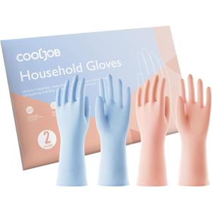 COOLJOB 2 Pairs Thickened Rubber Gloves with Cotton Lining & Non-slip Grip, Colorful Household Long Lasting Dishwashing Gloves for Kitchen & Bathroom Cleaning, Orange & Blue, Medium