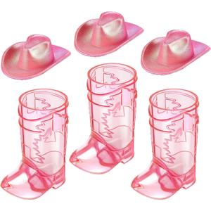 Artlunar Mini Pink Cowgirl Boots Shot Glasses with Pink Hat - Plastic Cute Shot Glasses for Women Western Cowgirl Party Favors