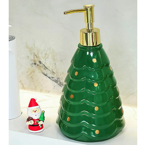 Simple Pleasures Dark Green Christmas Tree Holiday Peppermint Scented Decorative Refillable Soap Dispenser for Kitchen Countertops and Bathroom Sinks