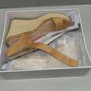 VICKIVICKI Women's Platform Sandals Wedge Ankle Strap Open Toe Sandals (Beige, M)