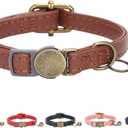 THAIN Leather Cat Collar with Bell Breakaway- Adjustable, Durable, Retro Bell fit Most Cats and Kittens (Brown)