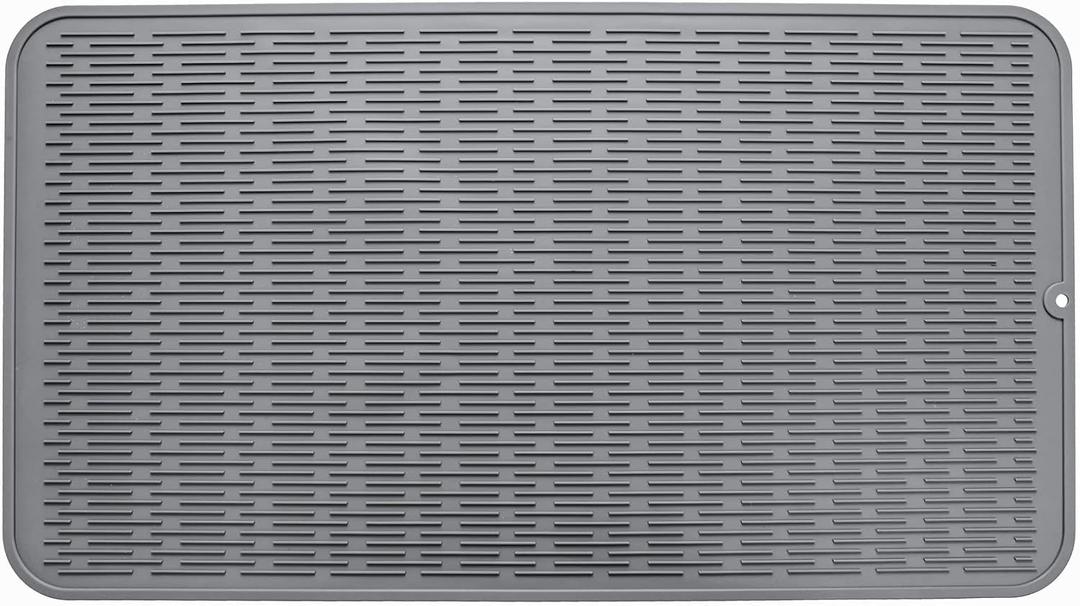 MicoYang Silicone Dish Drying Mat for Multiple Usage,Easy clean,Eco-friendly,Heat-resistant Silicone Mat for Kitchen Counter or Sink,Refrigerator or Drawer Liner Grey 4XL 32 inches x 18 inches (Gray)
