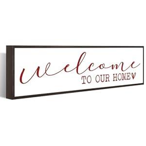 WKYAER Valentine's Day Wood Decor, Welcome to Our Home Wooden Sign, Rustic Farmhouse Style Valentine's Day Décor, Tabletop or Wall Décor for Living Room, Bedroom, Gift for Couples, 17.8x4x1.2 Inches