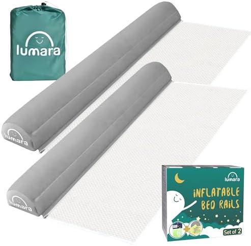 LUMARA Inflatable Bed Rail for Toddlers 2 Pack - Portable Travel Bed Bumpers for Kids Fits Twin Full Queen King Size Beds - Non-Slip Safety Guard Rails, Grey