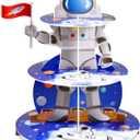 Space Astronaut Cupcake Stand Space Themed Birthday Party Decorations 3-Tier Cardboard Cupcake Holder stand Galaxy Style Dessert Tower Display for Party Supplies