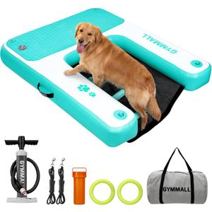 Dog Water Ramp 47 * 40inch Inflatable Pet Floating Platform Green, Dog Dock Ramp for Boat Pool Lake Sea, Non-Slip Pool Water Ramp for Dogs up to 220lbs, EVA Float Ramp Dog Water Ladder