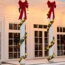 Christmas Front Porch Decoration Set Include 2 Pcs 18 x 24in Large Red Velvet Bow, 2 Pieces 16ft Green Garland and 2 Pcs 23ft Solar String Lights for Xmas Outdoor Front Door Column Window