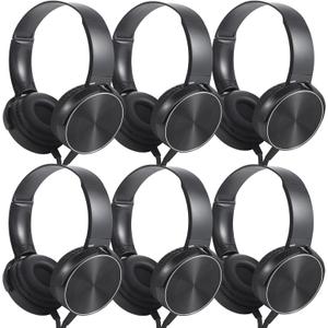Kids Headphones Bulk 6 Pack for School Classroom Student, Wholesale Wired Durable Earphones Class Set for Children Toddler Teens Boys Girls and Adult (HY450, 6 Black)