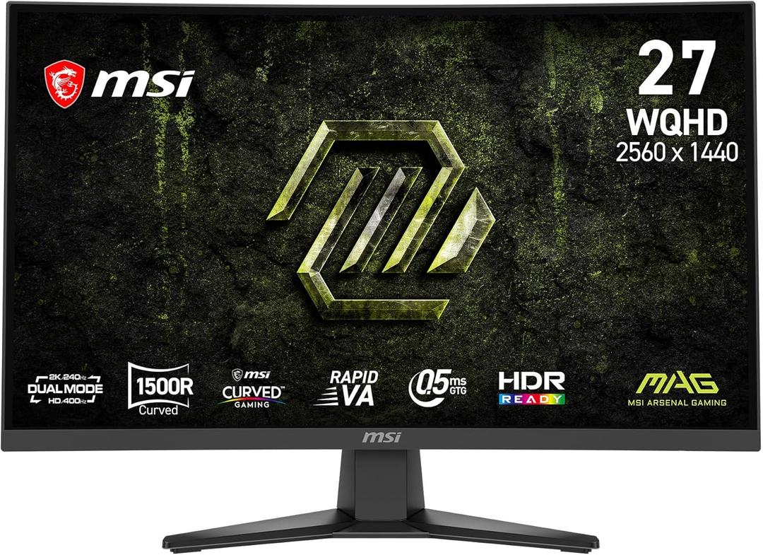 msi MAG 275CQDF X24 27-inch 2560 x 1440 (QHD) Gaming Monitor, AMD FreeSync Premium, Dual Mode with WQHD 240Hz and HD 400Hz, HDR Ready, HDMI, VGA Port, VESA, Tilt, 0.5ms, Black