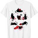 Cute Black Cat Kitten Red Heart Happy Valentine Black Cat Men Women T-Shirt, XS