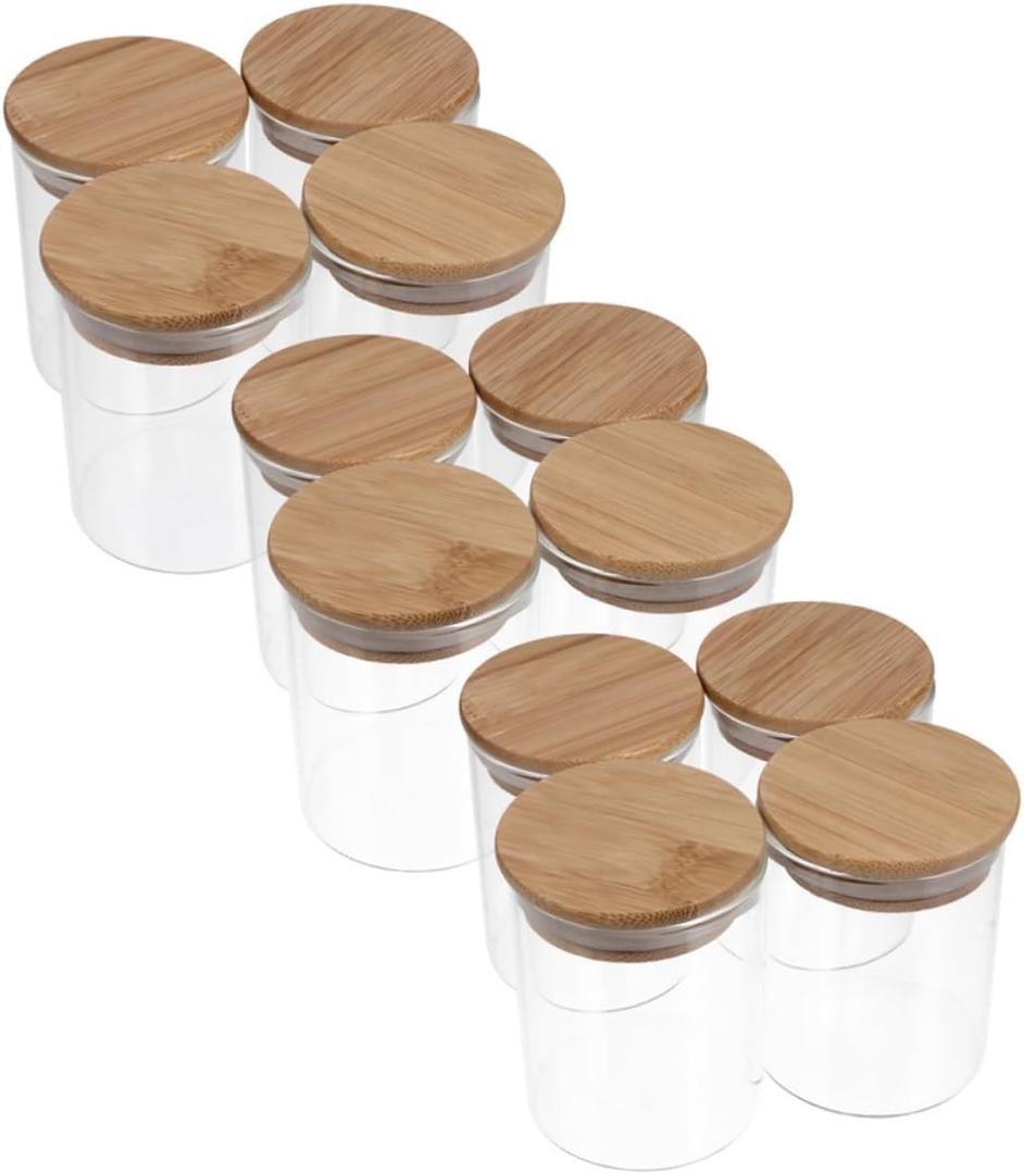 PRETYZOOM Airtight Glass Spice Containers with Silicone Lids Storage Jars for Meal Prep Glass Food Storage with Bamboo Covers
