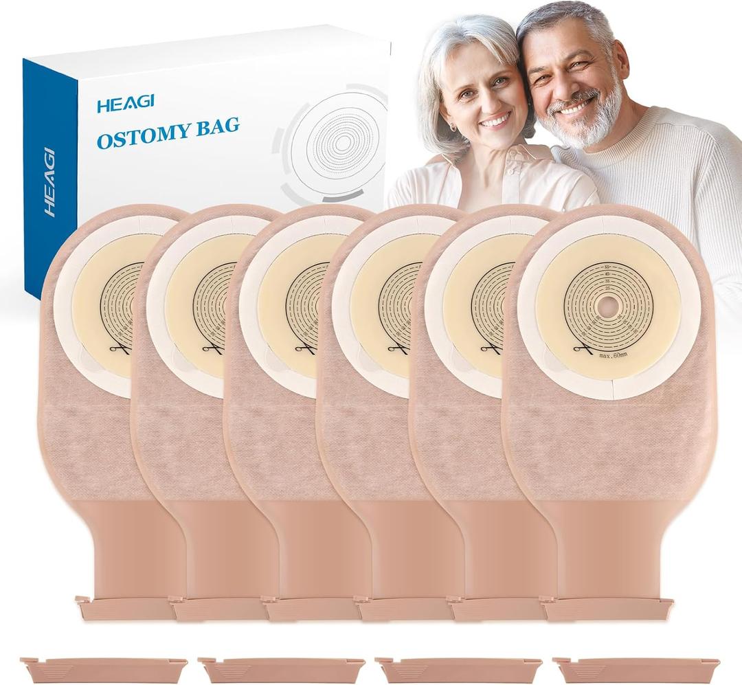 30 Pack Colostomy Bags Ostomy Supplies, One Piece Ostomy Colostomy Bags, Drainable Pouches with Clamp Closure for Ileostomy Stoma Care, Cut-to-Fit, 60 mm Max