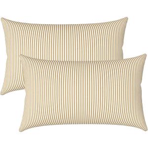 LVTXIII Outdoor/Indoor Lumbar Pillow Covers ONLY, Patio Fade Resistant Lumbar Pillow Covers, All Weather Cushion Cases for Sofa, Patio Couch Decoration, 12"x20", 2 Pack, Stripe Beige