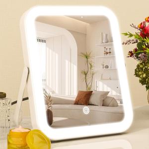 ROLOVE 8x10 Inch Lighted Vanity Mirror, 3-Color Dimmable LED Lighting & Touch Control, Portable Makeup Mirror with U-Bracket for Travel/Dressing Room (White)