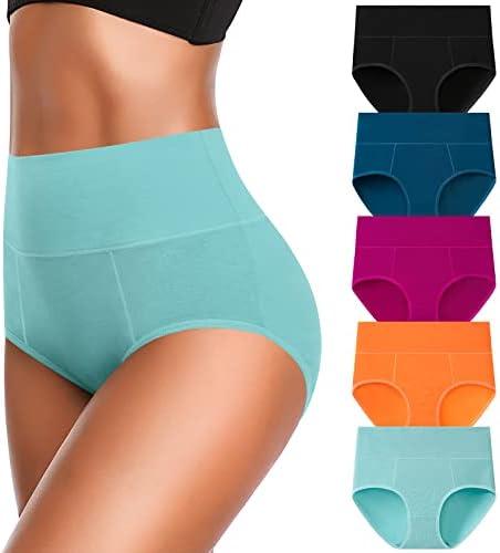 OLIKEME Cotton Underwear High Waisted Panties Full Coverage Underpants Soft Strech Ladies Briefs for Women Multi Pack.XXL