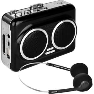 Dual Speaker Pure Stereo &Auto Reverse Cassette Player Portable Cassette to MP3 Converter via USB, Cassette Tape Player with Dual Power Options, Built in 3.5mm Headphone Jack, Support U Disk, USB Card