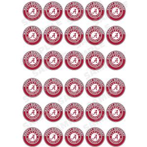 30 x Edible Cupcake Toppers  Alabama Football Team Themed Collection of Edible Cake Decorations | Uncut Edible on Wafer Sheet