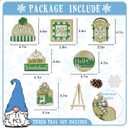 11 Pcs Hello Winter Green Tiered Tray Decor, Snowman Hat Cutting Board Farmhouse Wood Decorations Set, Snowflake Christmas Tree Rustic Wooden Decorative Signs for Home Table Shelf