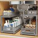 2-Pack 21.3 IN Depth Under Sink Organizer With Next-Gen Ball-Bearing Slides, Sophisticated Mesh 2-Tier Pull Out Shelf for Kitchen & Bathroom,Fits Small Items-Gun Gray