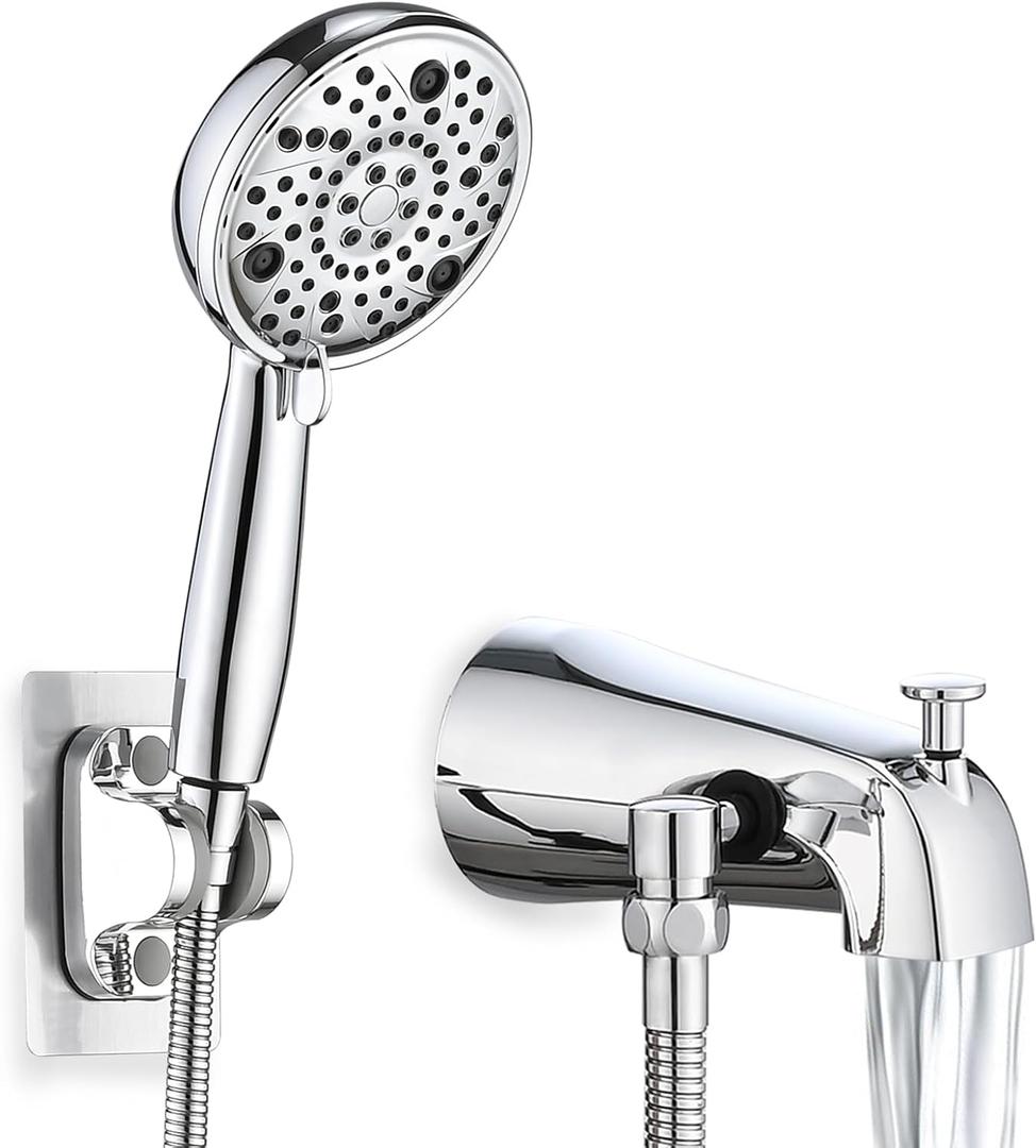 Slip-On Tub Spout with Diverter, High Pressure 8 Settings Hand Held Shower with Hose, All Metal Bathtub Faucet with Sprayer and Hardware, Chrome