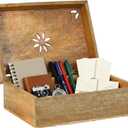 Mela Artisans 10.5 x 7.5 x 4 Mango Wood Box with Lid  Serena Light Burnt  Handcrafted Keepsake Box  Extra Large Storage for Jewelry & Home Dcor Accents