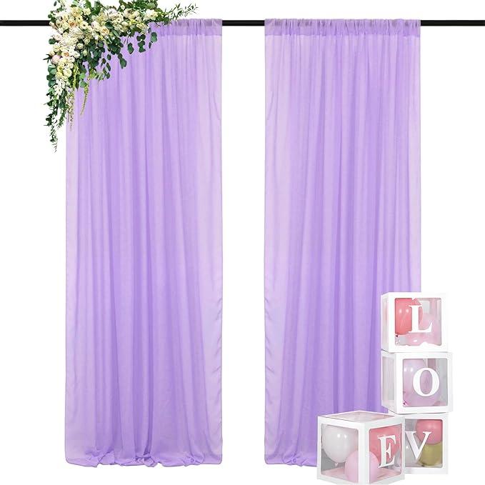 2 Panels 29x96-Inch Wedding Backdrops Drapes Lavender Sheer Curtain Panels Tulle Drape Chiffon Fabric Photography Background for Party (29''x96''x2pcs, Lavender)
