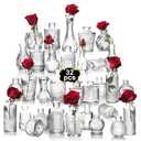 Clear Bud Vases Bulk 32, Small Flower Vases for Wedding, Glass Vintage Vase Set for Centerpieces, Reception, Home