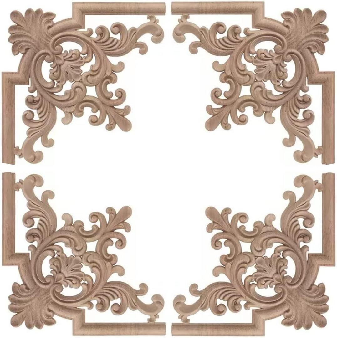 4PCS Decorative Wood Carved Corner Onlay Appliques 5.9 * 5.9in for Furniture Door Cabinet (4Corner 5.9 * 5.9in)